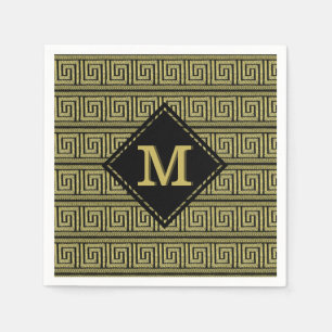 Greek Key Classic Design In Golds & Black Paper Napkins