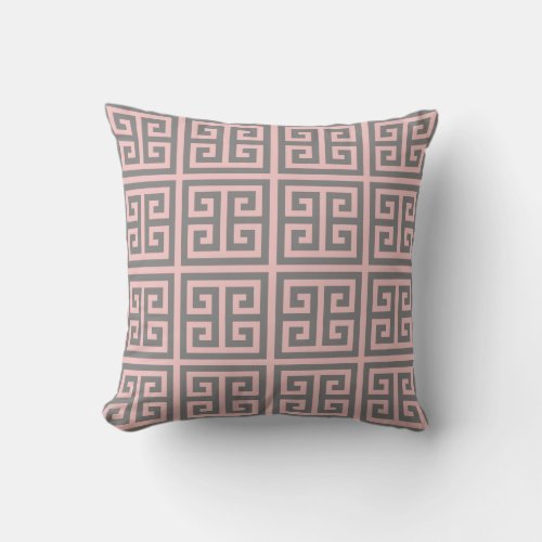 Greek Key Classic in Blush Pink  Gray Throw Pillow