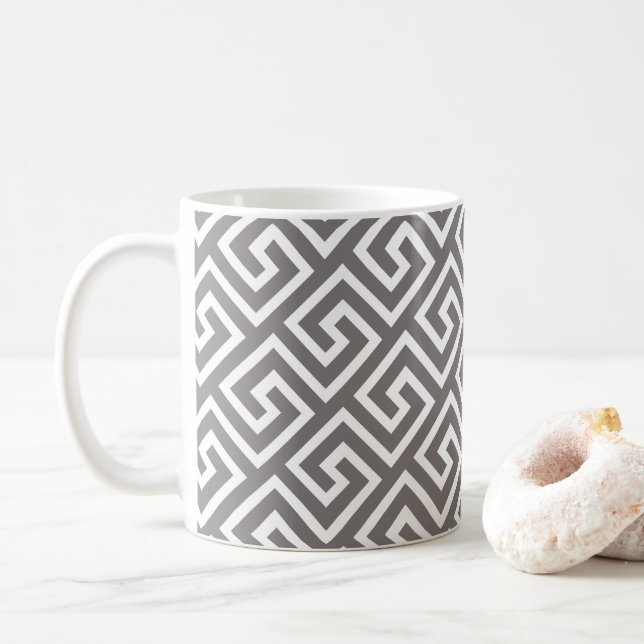 Greek Key Classic Square Swirl Pattern Coffee Mug (With Donut)
