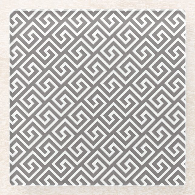 Greek Key Classic Square Swirl Pattern Glass Coaster (Front)