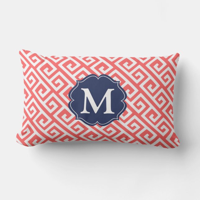 greek-key coral diagonal.ai lumbar pillow (Front)