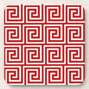 Greek Key, deep red and white Coaster