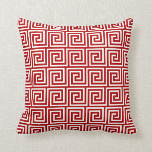 Greek Key, deep red and white Throw Pillow