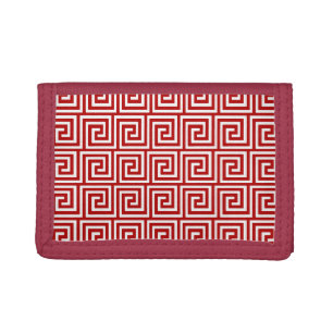 Greek Key, deep red and white Tri-fold Wallet