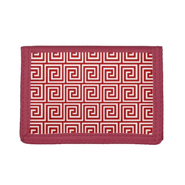 Greek Key, deep red and white Tri-fold Wallet (Front)