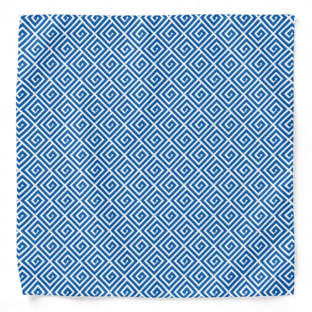Greek Key design - blue and white Bandana (Front)