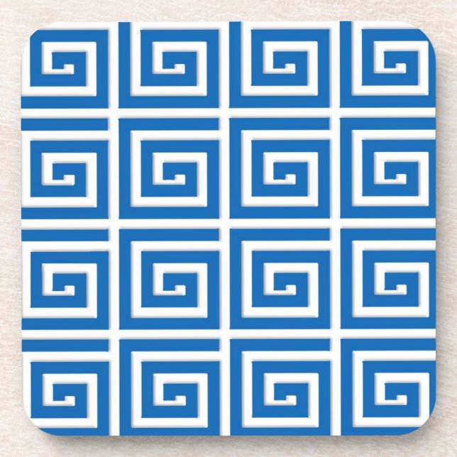 Greek Key design - blue and white Beverage Coaster (Front)