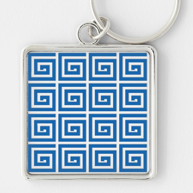 Greek Key design - blue and white enamel look Keychain (Front)