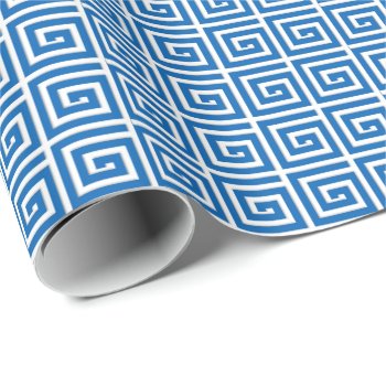 Greek Key Design - Blue And White Enamel Look Wrapping Paper by Floridity at Zazzle
