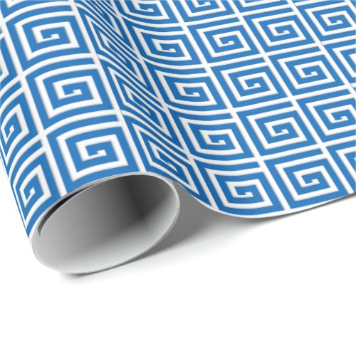 Greek Key design _ blue and white enamel look Wrapping Paper