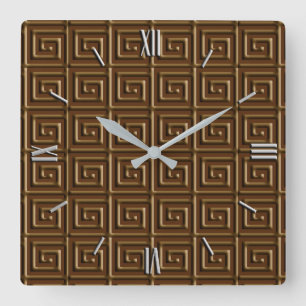 Greek Key design - dark chocolate Square Wall Clock