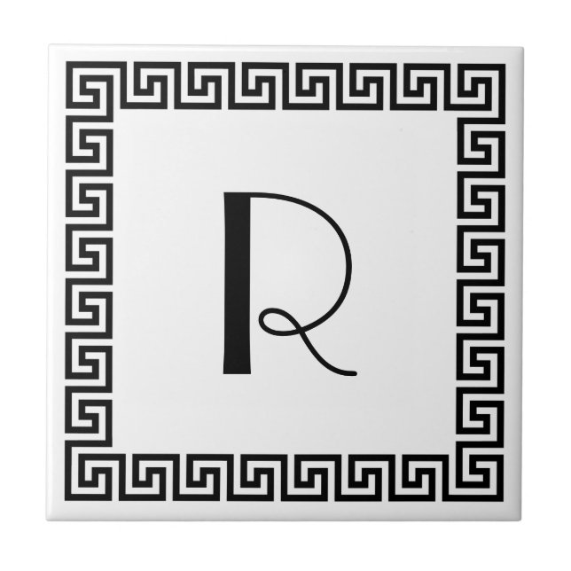Greek Key Design Monogram Ceramic Tile (Front)