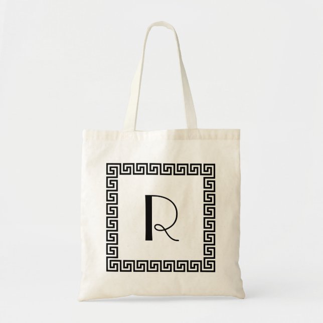 Greek Key Design Monogram Tote Bag (Front)