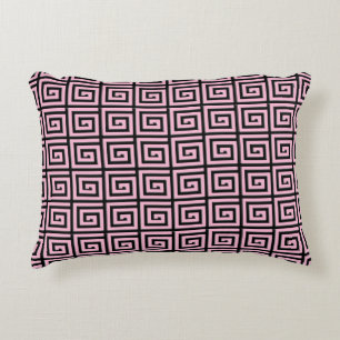 Greek Key design - pink and black Accent Pillow