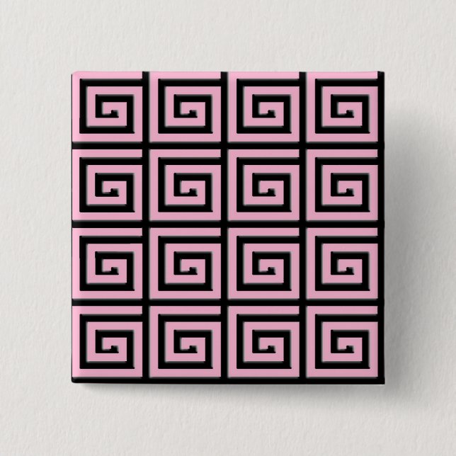 Greek Key design - pink and black enamel look Pinback Button (Front)