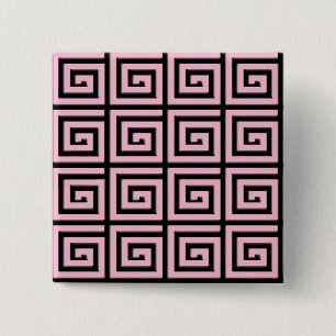 Greek Key design - pink and black enamel look Pinback Button