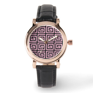 Greek Key design - pink and black enamel look Watch