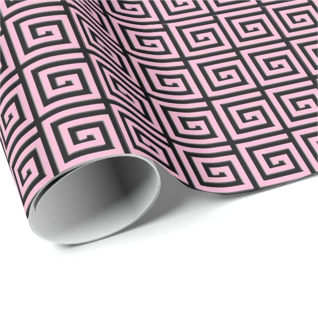 Greek Key design - pink and black enamel look Wrapping Paper (Roll Corner)