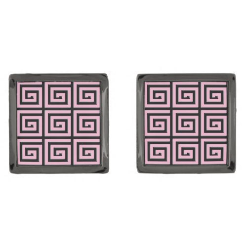 Greek Key design _ pink and black Gunmetal Finish Cufflinks