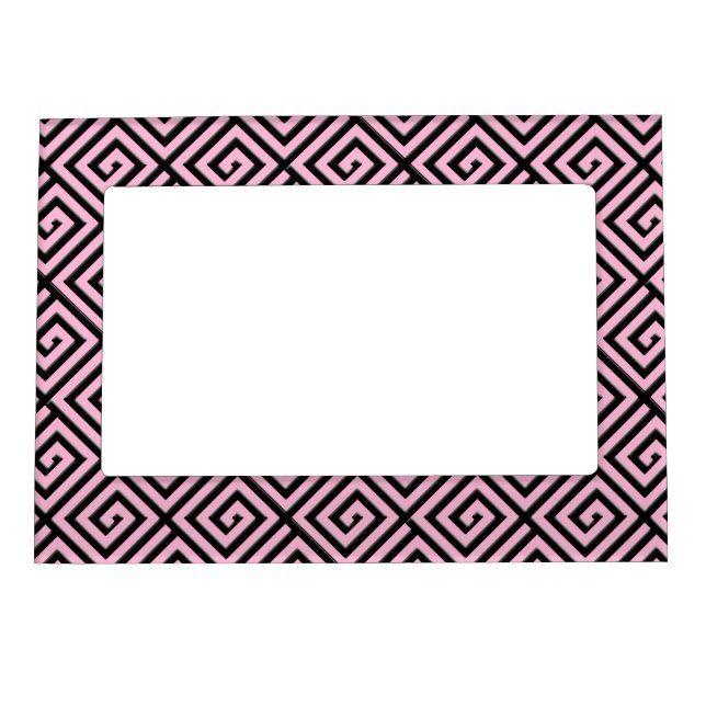 Greek Key design - pink and black Magnetic Picture Frame (Front)