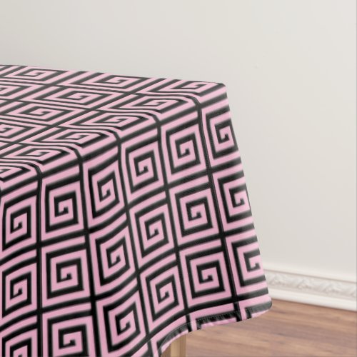 Greek Key design _ pink and black Tablecloth