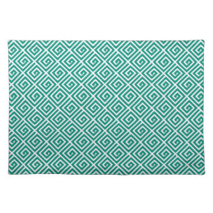 Greek Key design - teal and white Cloth Placemat