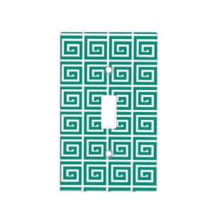 Greek Key design - teal and white Light Switch Cover