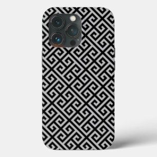 Greek Key Diamonds in Black & Gray iPhone 13 Pro Case