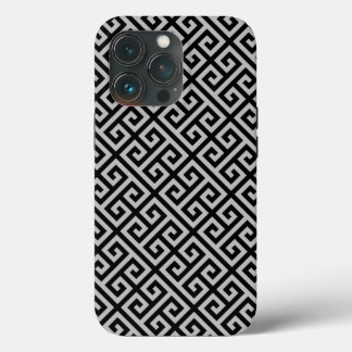 Greek Key Diamonds in Black & Gray iPhone 13 Pro Case