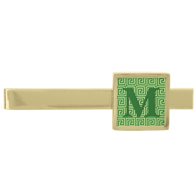 Greek Key, emerald green and lime Gold Finish Tie Clip (Front)
