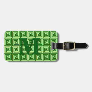 Greek Key, emerald green and lime Luggage Tag