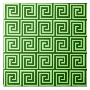 Greek Key, emerald green and lime Tile