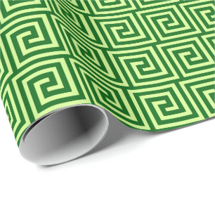 Greek Key, emerald green and lime Wrapping Paper