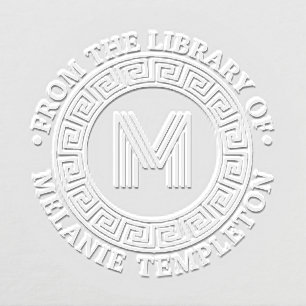 Greek Key Frame “From the library of” Name Initial Embosser
