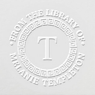 Greek Key Frame “S” Library Book Name Initial Embosser