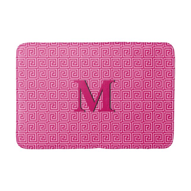 Greek Key, fuchsia and light pink Bathroom Mat (Front)