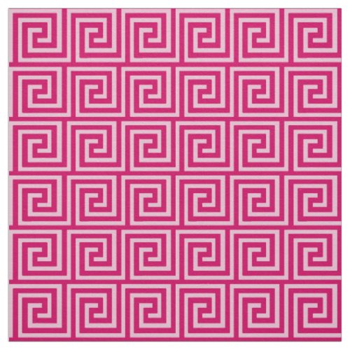 Greek Key fuchsia and light pink Fabric