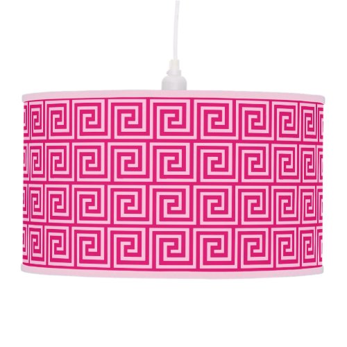 Greek Key fuchsia and light pink Hanging Lamp