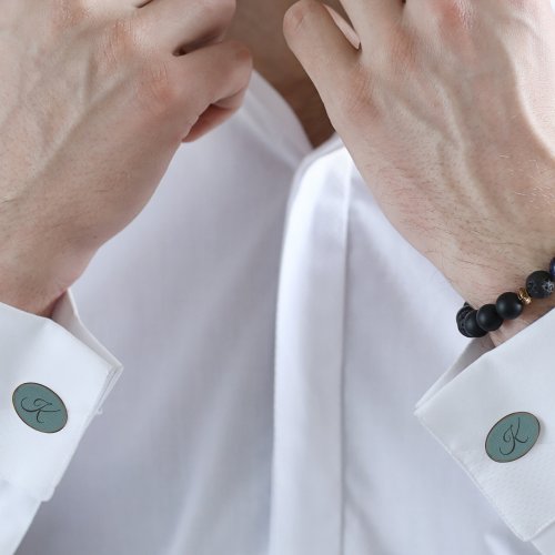 Greek Key Geometric Teal Custom Monogram Cufflinks