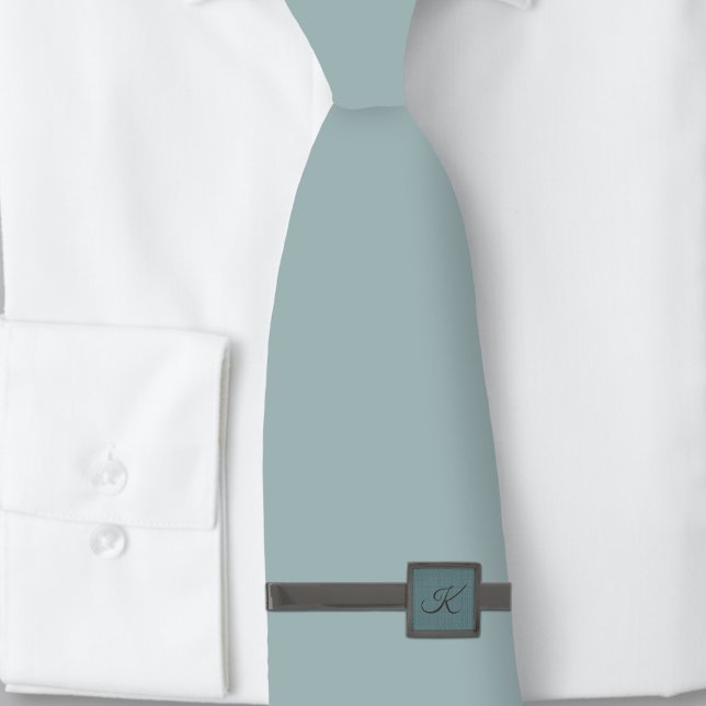 Greek Key Geometric Teal Custom Monogram Gunmetal Finish Tie Bar (Creator Uploaded)