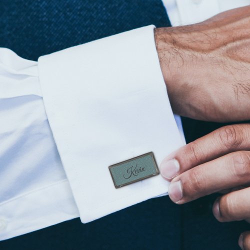 Greek Key Geometric Teal Custom Name Cufflinks