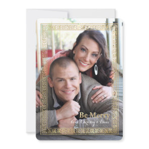 Greek Key Gold Frame Holiday Photo Card