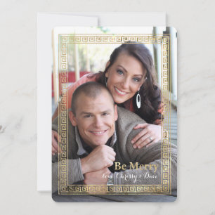Greek Key Gold Frame Holiday Photo Card