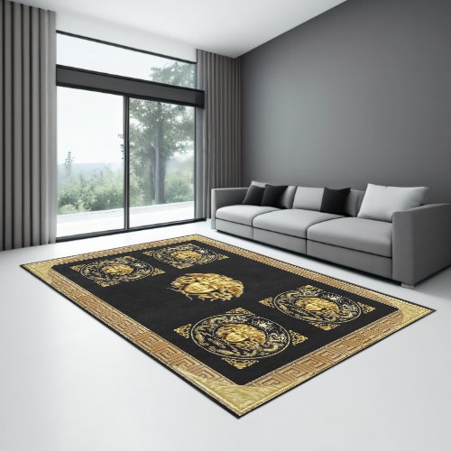 Greek Key Golden Medusa Designer Area Rug