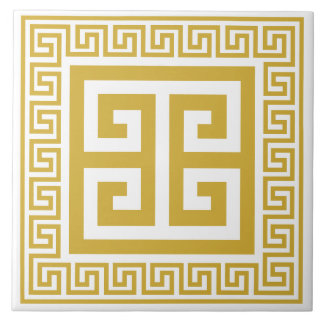 Greek Key Golden Pattern Ceramic Tile