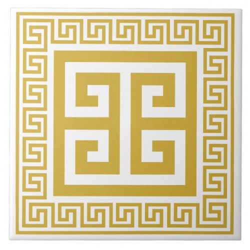 Greek Key Golden Pattern Ceramic Tile