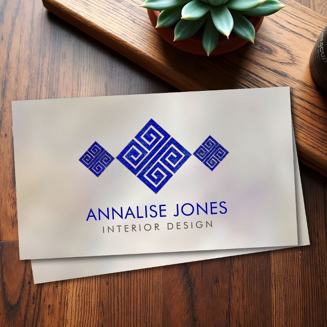 Greek Key  - Greek meander - Lapis Lazuli on Pearl Business Card (Creator Uploaded)