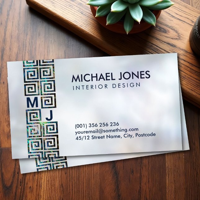 Greek Key  - Greek meander Monogram Abalone Shell Business Card (Creator Uploaded)