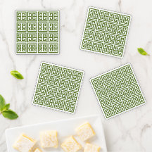 Greek Key in Green & White Acrylic