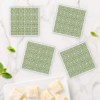 Greek Key in Green & White Acrylic Coaster Set